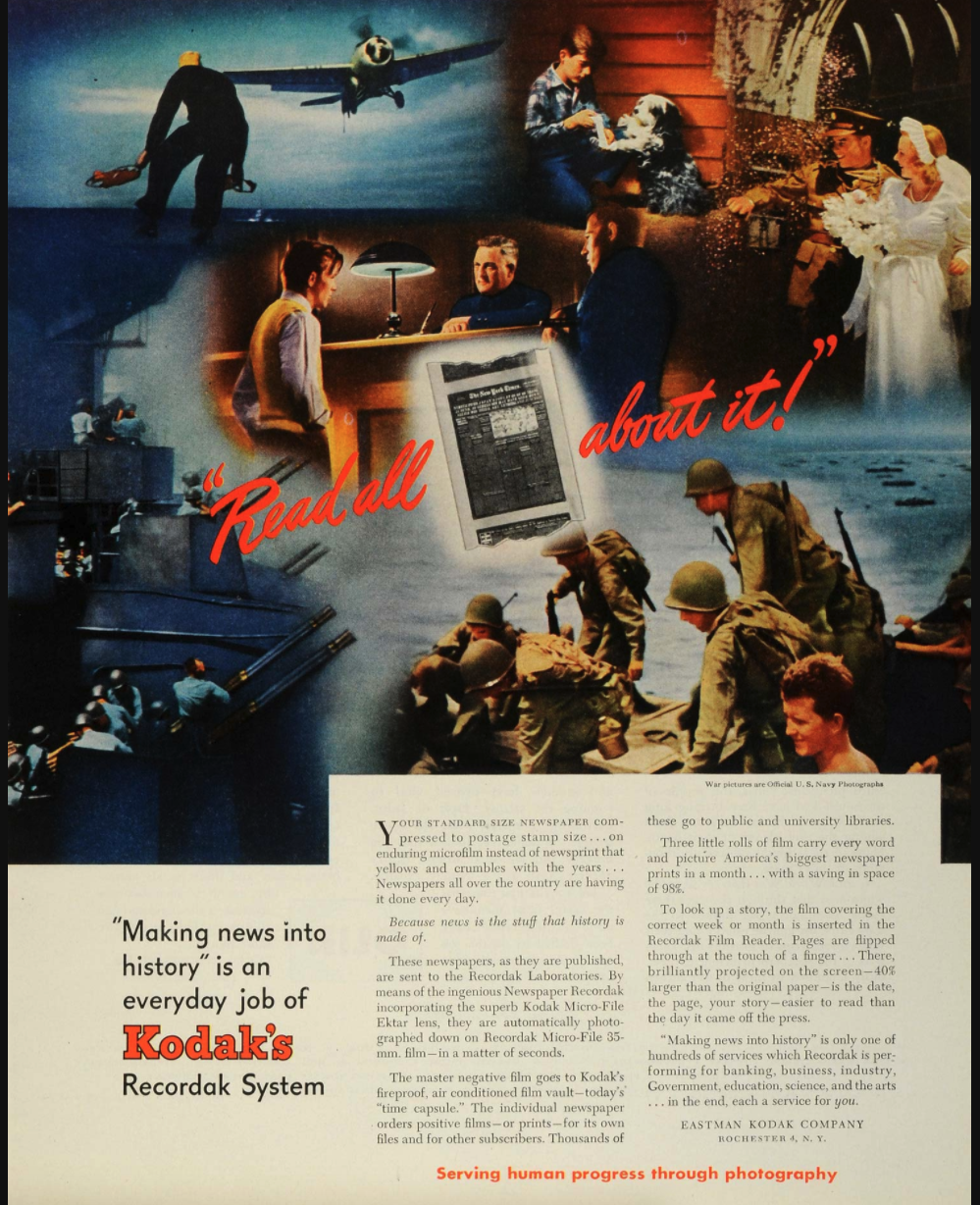 A magazine advertisement for Kodak's Recordak system, probably c. 1960