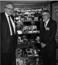 Jerry Merryman, right, with a fellow co-inventor of the pocket calculator, Jack Kilby, at the American Computer Museum in Bozeman, Mont., in 1997