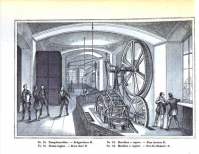 The steam engine powering the printing machines throughout the establishment.