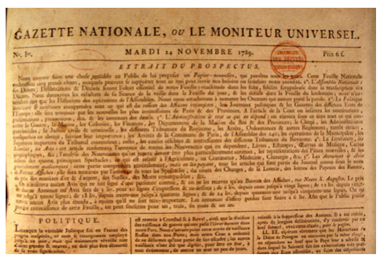 In its first issue the Gazette Nationale reprinted a portion of the prospectus at the top of the first page.