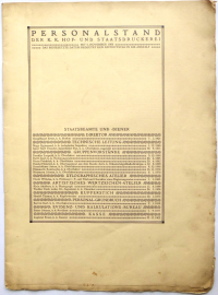 In this 12-page brochure all the employees of the K. K. Hof- und Staatsdruckerei also published on the centenary of its foundation all 1684 employees were listed by name, 