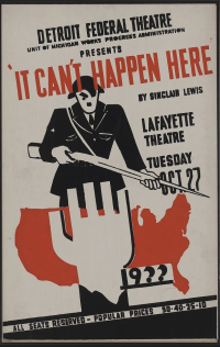 Poster for theatrical performance of It Can't Happen Here