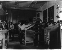 This photograph is also exceptional for showing hand typesetting in action. It appears to have been take around the same time as the photograph showing printing at Tuskegee.