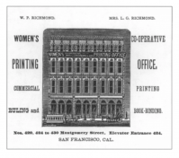 Here is an ad showing the building in which the Women's Co-operative Printing Office was housed, with its large painted sign