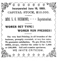 Advertisement dated 1869 or late for the Women's Co-Operative Printing Union or Printing Office