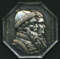 A medal that Paul Dupont issued commemorating Gutenberg and Senefelder. 
