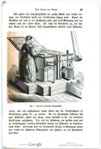 The steam-powered folding machine required a person to feed sheets of paper into it.