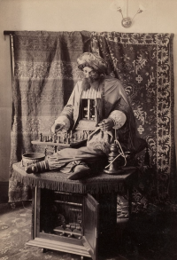 Photograph of "Ajeeb the Wonderful" (1886) from the Harvard Theatre Collection.