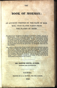 Title page of the first edition of the Book of Mormon.