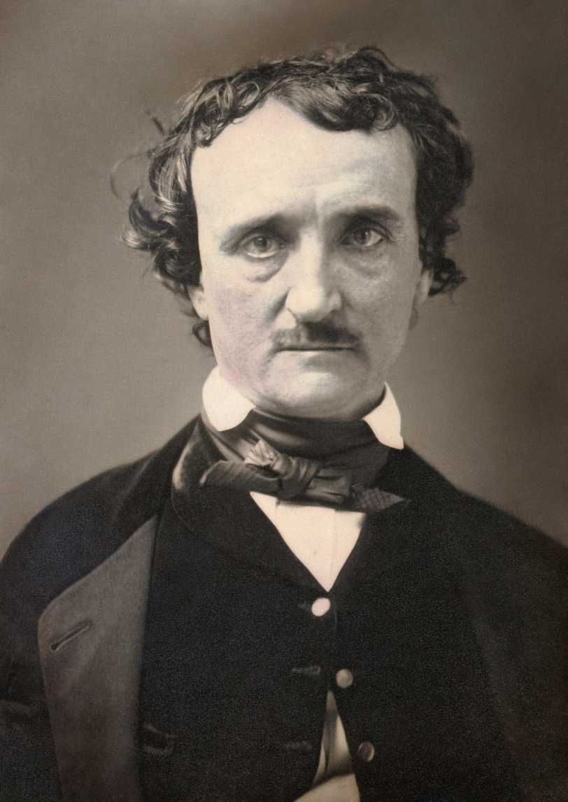 A restored photograph of Edgar Allan Poe.
