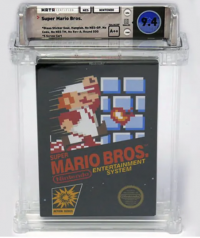 Super Mario Bros. game cartridge rated 9.4 on the condition scale that sold for $100,150 at auction in 2019.