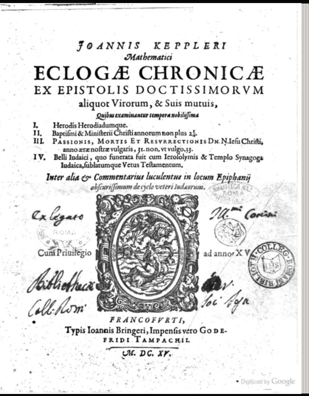 Title page of Kepler's Mathematica eclogae chronicae...1615