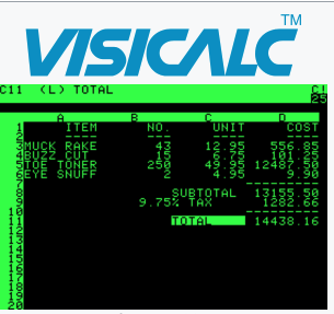 An example of VisiCalc running on an Apple II.
