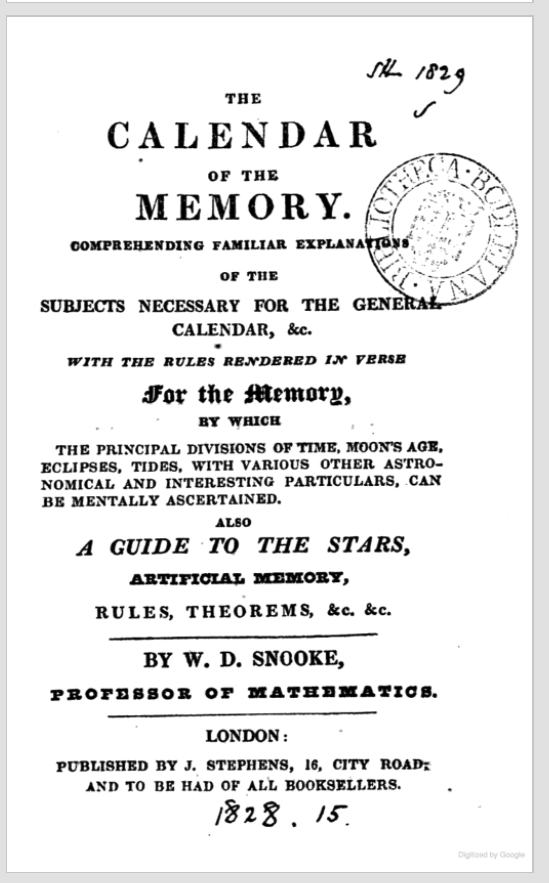 W drew snooke s mnemonics for the calendar astronomy using poems