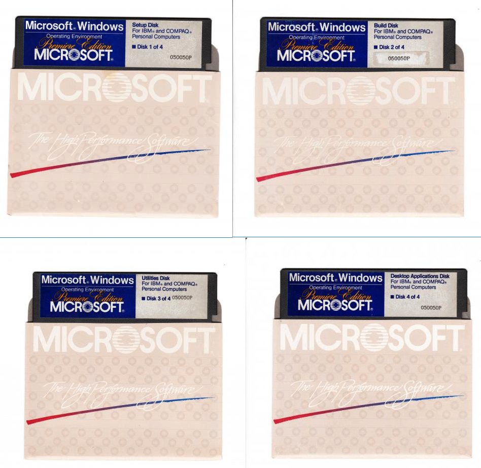 Scans of the 5.25 inch floppy drives on which the "Premiere Edition" of Microsoft Windows was distributed.