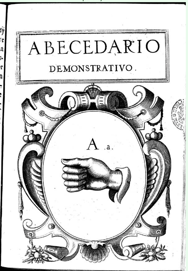Hand sign for Letter A from Juan Pablo Bonet's book