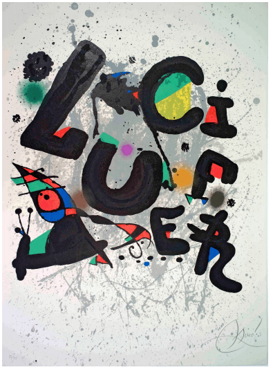 Poster by Miro for the Martha Graham ballet Lucifer. This is the limited, signed version without the extra "letters" advertising the performance.