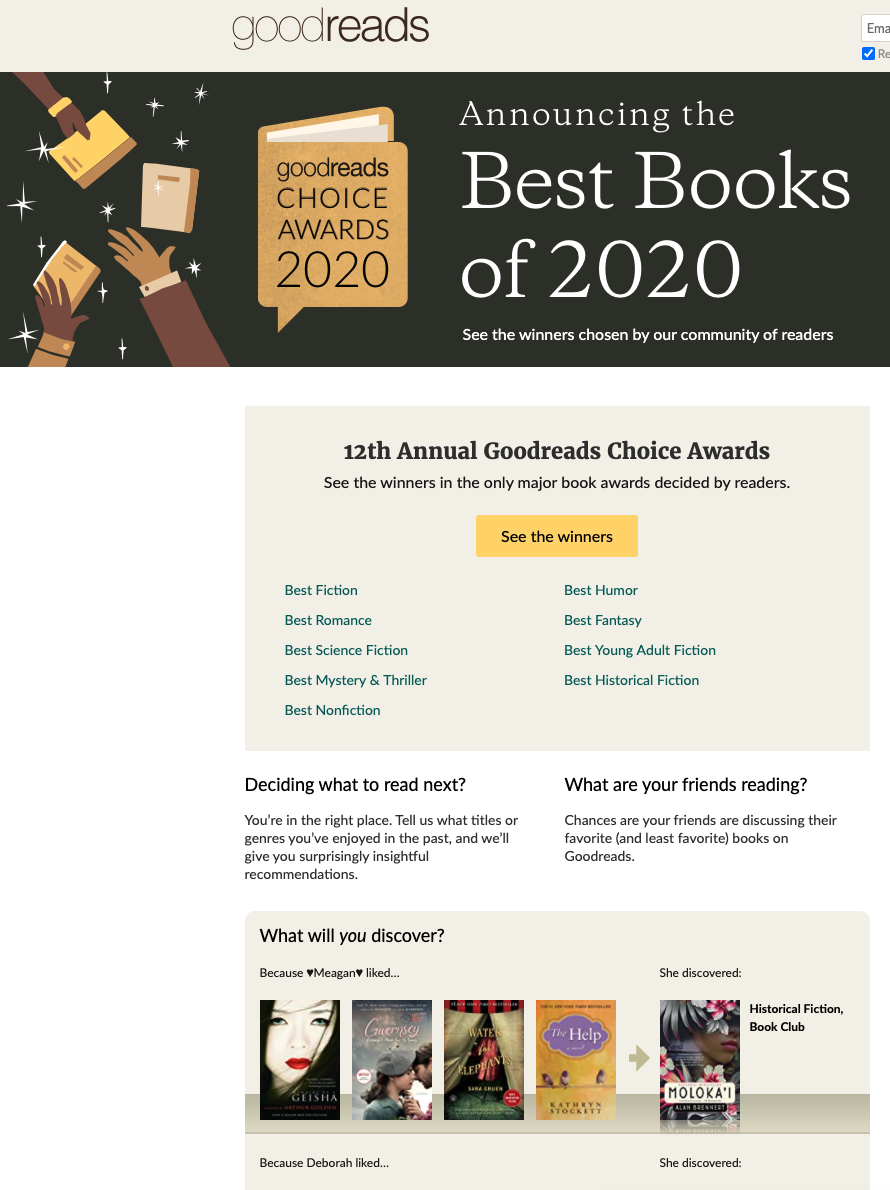 Screenshot of Goodreads.com taken in March 2021