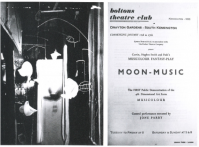 Right: Flyer for Pask's Musicolour exhibition as Boltons Theatre Club, South Kensington, 1954. Left: Stage with a projection screen for Musicolour.