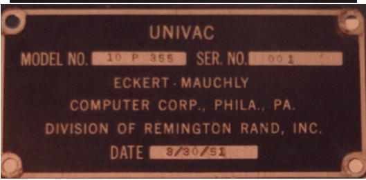 Eckert-Maucly Corporation computer nameplate with serial number
