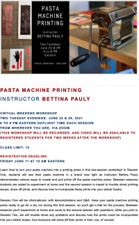 Online posting for virtual weekend workshop on Pasta Machine Printing