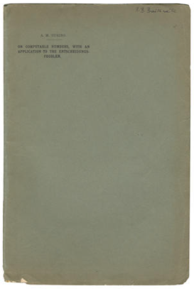 Cover of the offprint of Turing's On Computable Numbers inscribed to R. B. Braithwaite.