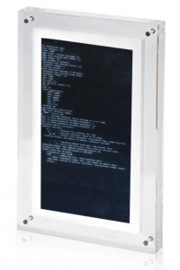 The unique acrylic replica of the first SMS text.