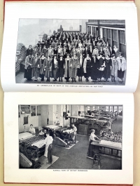 Upper page: Assembling most of Shepard's employees on the roof; Lower page: View of the 150 foot pressroom.