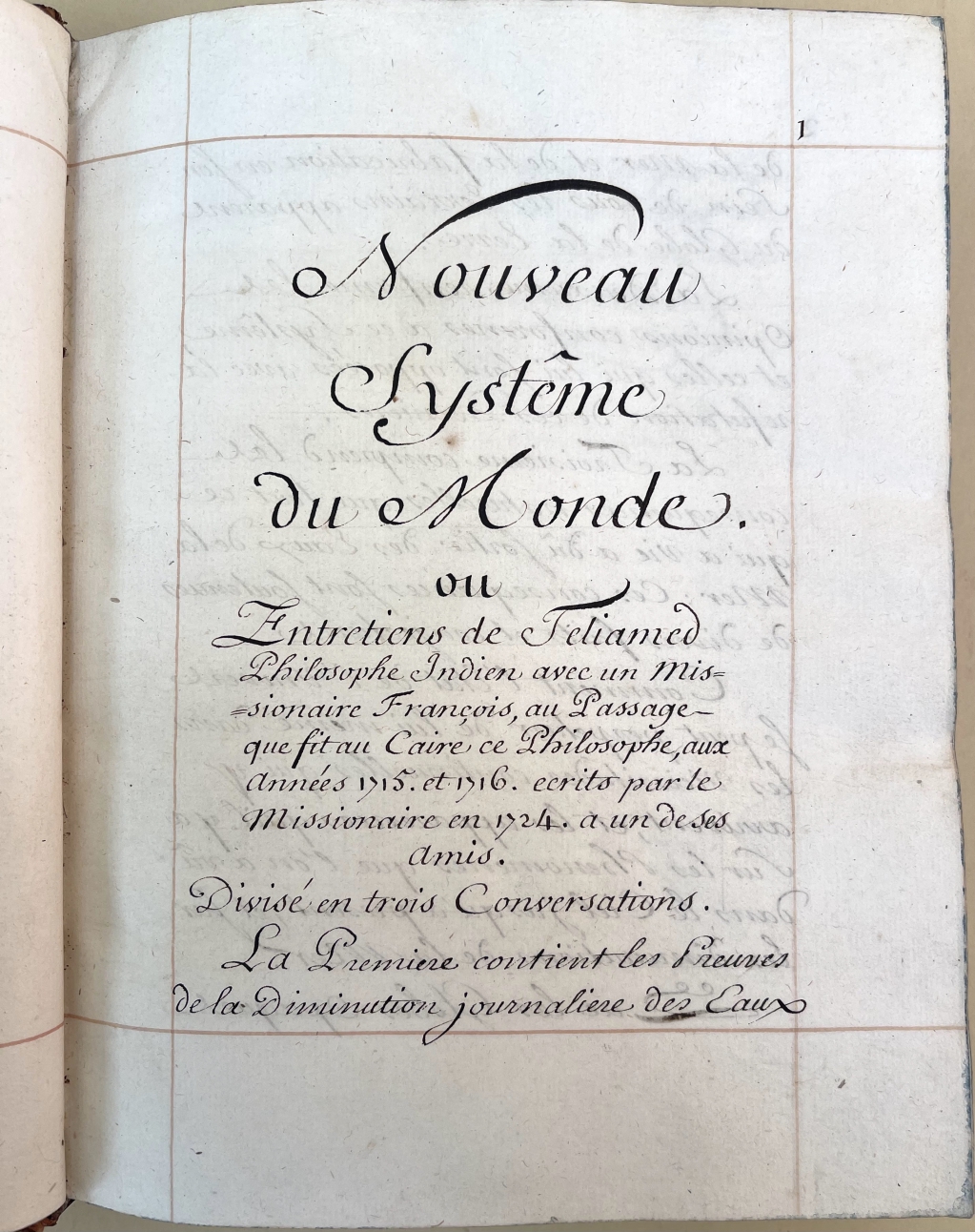 Title page of the c. 1753 manuscript copy of Telliamed.
