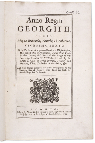 The British Museum Act of 1753 (26 Geo. II cap. XXII), London, England, 7 June 1753