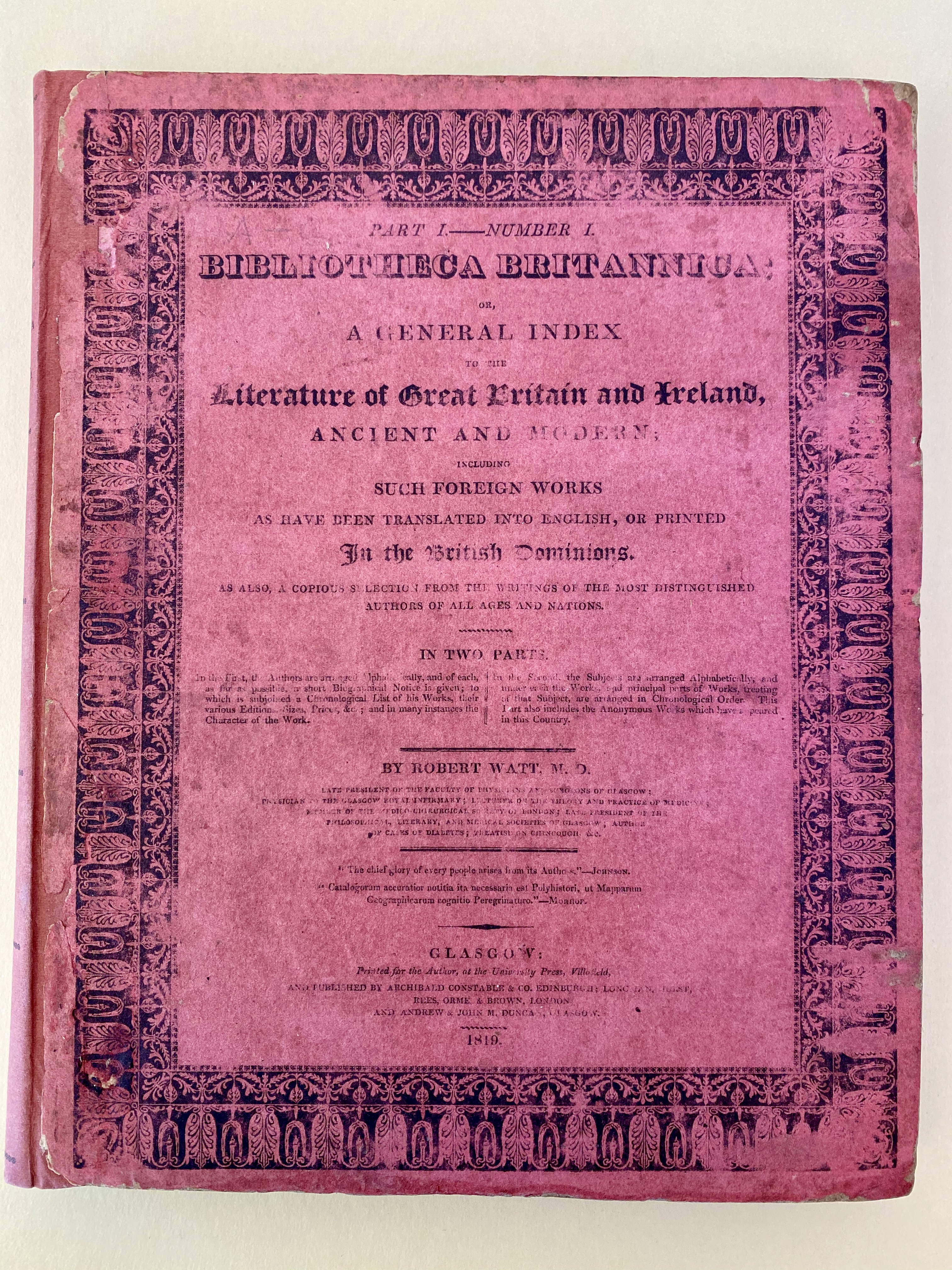 Watt Bibliotheca Britannica part 1