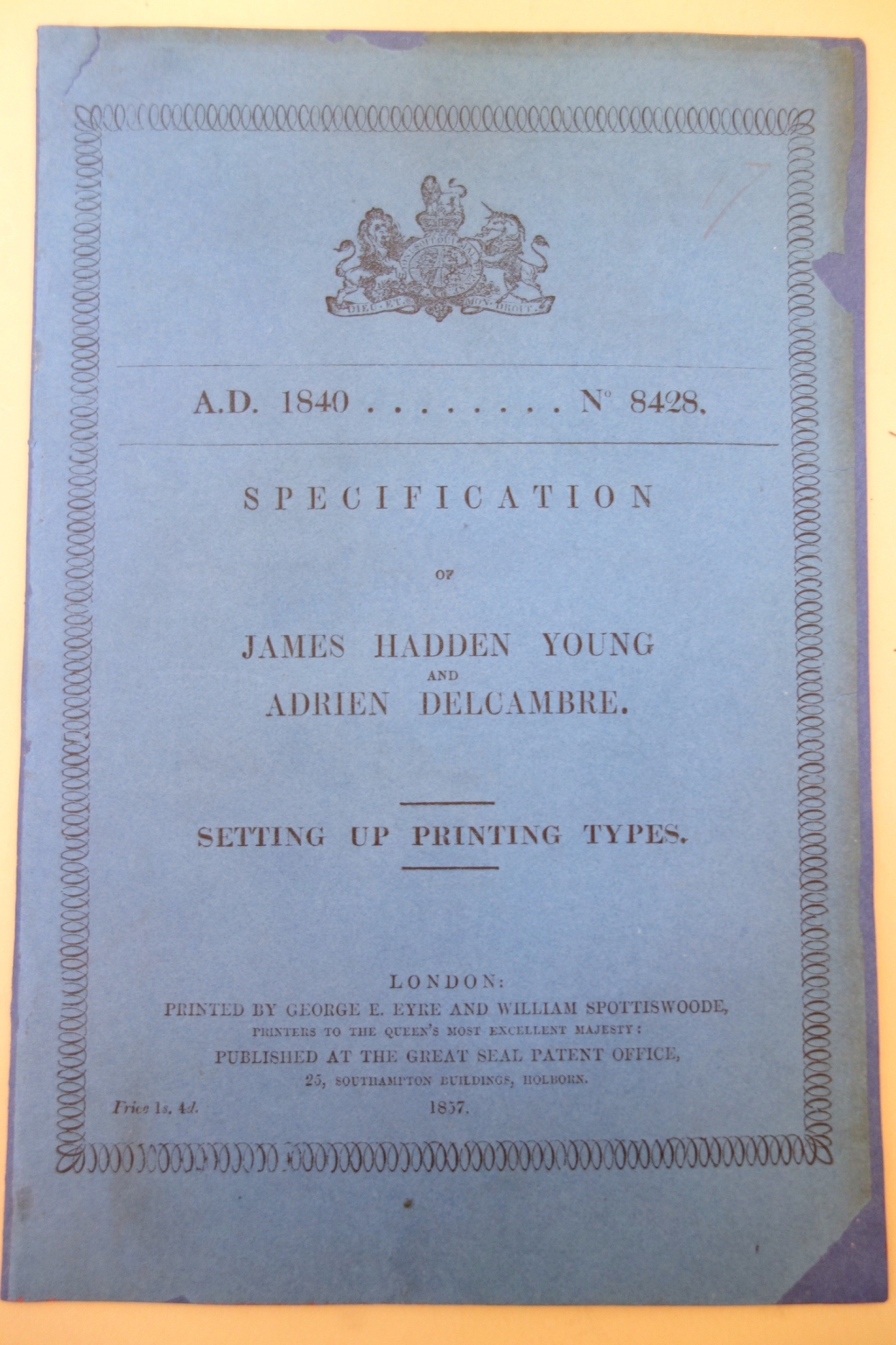 cover of Young and Delcambre typesetting machine patent