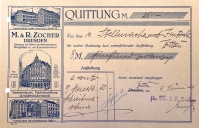 This receipt dated 1926 shows the expanded Zocher establishment and the original store front, which was presumably still in operation, in the lower left corner.