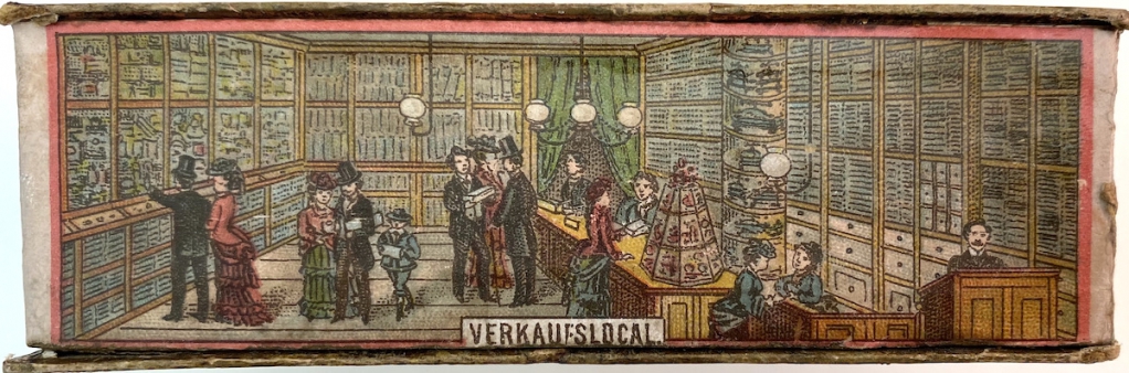 The Zocher store on the ground floor from one of the longer edges on the Zocher card box (enlarged).