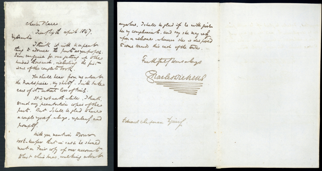Autograph letter by Dickens projecting sales of the "Cheap Edition" of his works. (From my collection.)