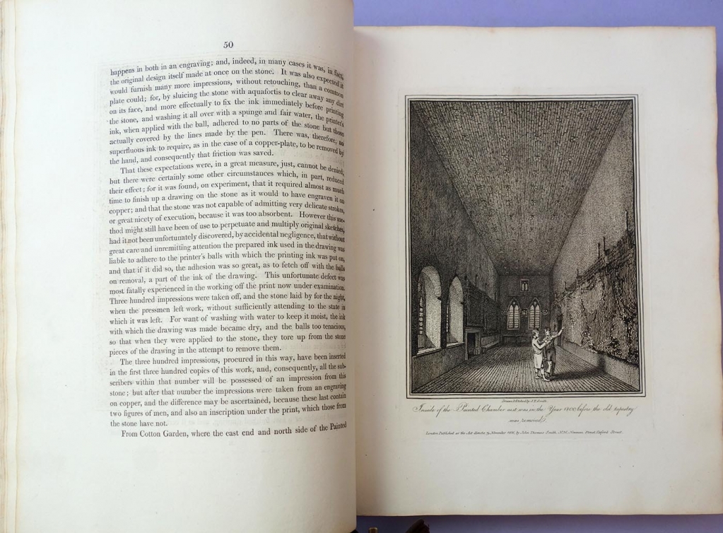 First known use of a lithograph to illustrate by book, by John Thomas Smith