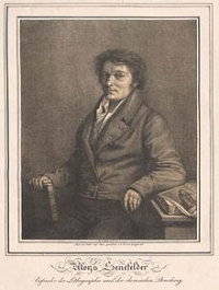 Lithographed portrait of Senefelder