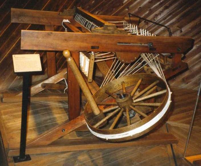 A Spinning Jenny spinning machine which initiated the Industrial Revolution. Model from the Museum für Frühindustrialisierung (Museum of Early Industrialization) in Wuppertal, Germany.
