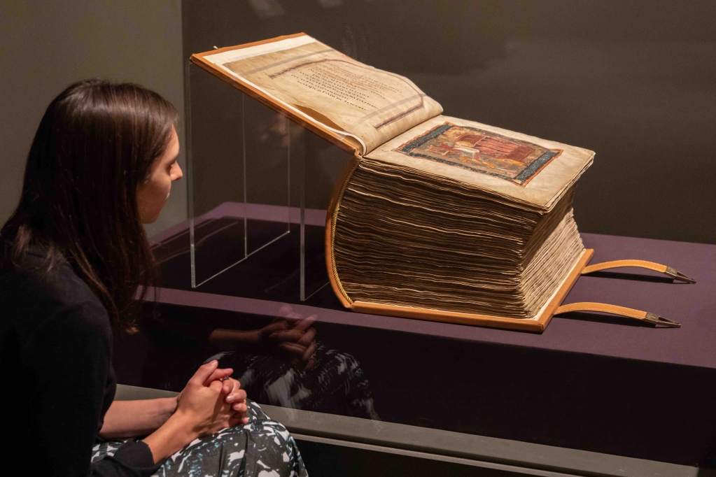 One of the largest and heaviest of all medieval manuscripts, the single volume of the Codex Amiatinus weighs 75 pounds. 