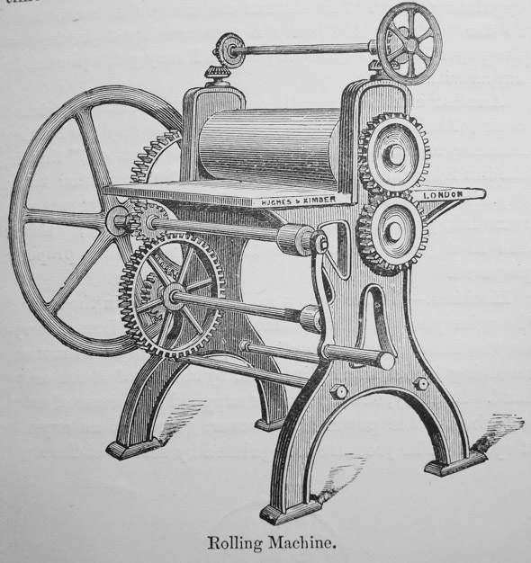 Rolling press from Zaehnsdorf, The Art of Bookbinding. 