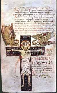 An image depicting the crucifixion of Christ, found in the Gellone Sacramentary. (View Larger)