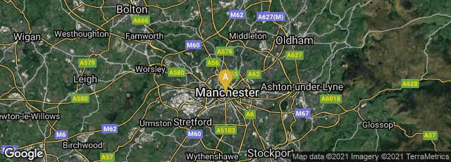 Detail map of Manchester, England, United Kingdom
