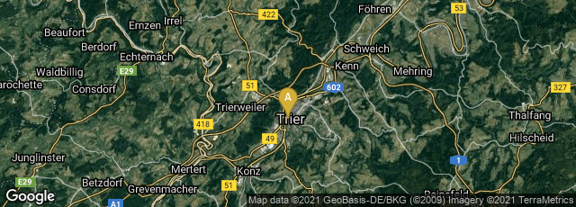 Detail map of Trier, Rheinland-Pfalz, Germany