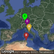 Overview map of Roma, Lazio, Italy,Amilcar, Site archéologique de Carthage, Tunis, Tunisia,St. Gallen, Sankt Gallen, Switzerland,Nonantola, Emilia-Romagna, Italy