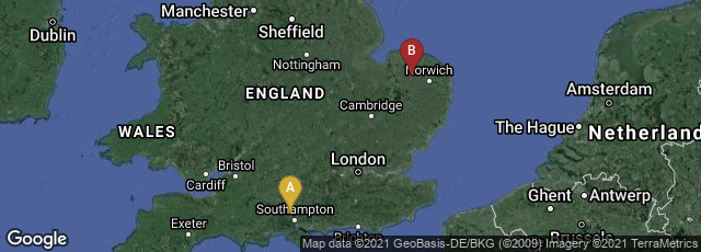Detail map of Romsey, England, United Kingdom,Dereham, England, United Kingdom