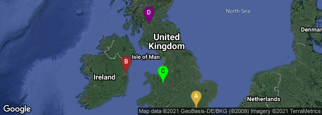 Detail map of London, England, United Kingdom,Dublin 1, County Dublin, Ireland,Oswestry, England, United Kingdom,Glasgow, Scotland, United Kingdom
