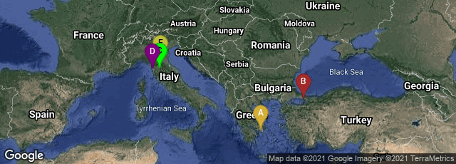 Detail map of Athina, Greece,İstanbul, Turkey,Firenze, Toscana, Italy,Pisa, Toscana, Italy,Bologna, Emilia-Romagna, Italy