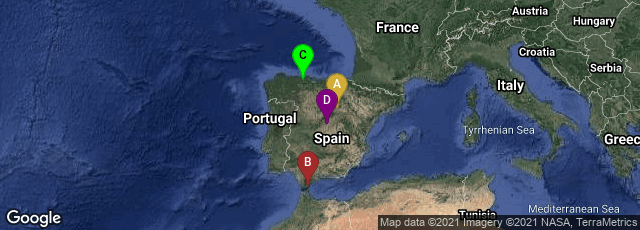 Detail map of Berlanga de Duero, Castilla y León, Spain,Gibraltar, Gibraltar,Oviedo, Principado de Asturias, Spain,Madrid, Comunidad de Madrid, Spain