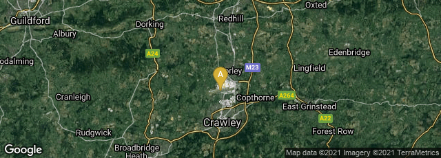 Detail map of Lowfield Heath, Gatwick, England, United Kingdom