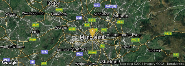 Detail map of Manchester, England, United Kingdom